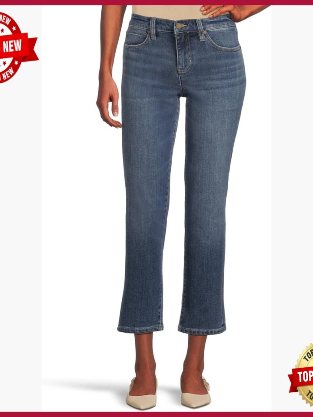 Mid-Rise Slim Jeans, Regular Fit, Button Front, Five-Pocket Design